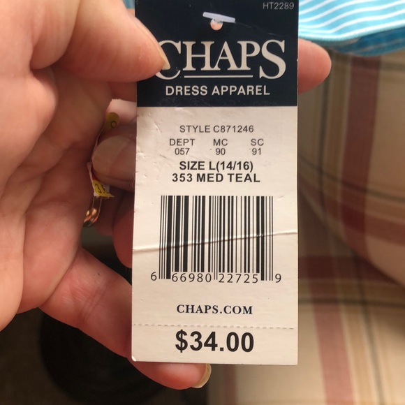 NWT Chaps SZ 14-16 teal  stripe Dress shirt - Picture 5 of 8